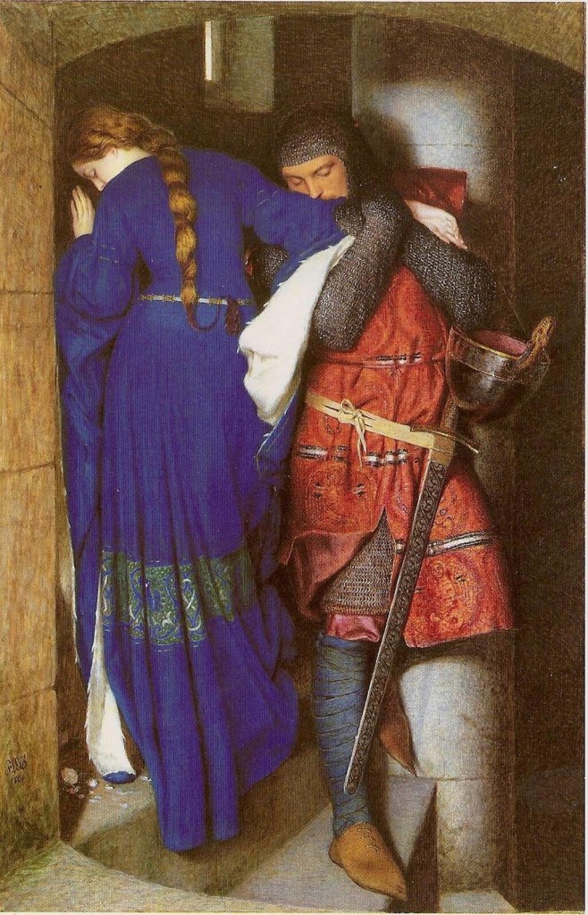 Medieval painting of a woman and a knight